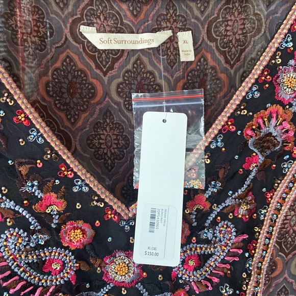 NWT Soft Surroundings Mosaic Boho Embroidered Peasant Maxi Dress Women's Size XL - Picture 7 of 9